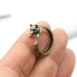 Antique Brass Raccoon ring, Animal Wrap Ring