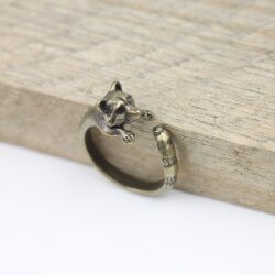 Antique Brass Raccoon ring, Animal Wrap Ring