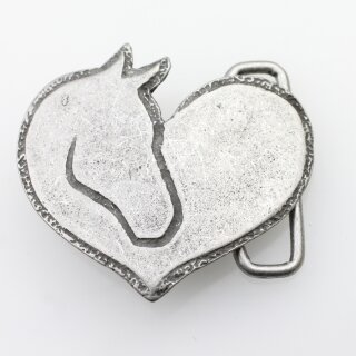 Rustic Silver Heart horse head Belt Buckle