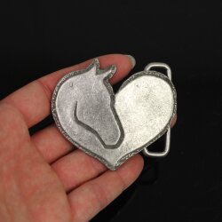 Rustic Silver Heart horse head Belt Buckle