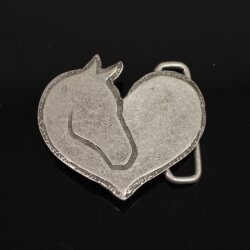 Rustic Silver Heart horse head Belt Buckle