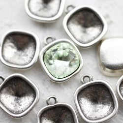 10 Antique Silver Pendants setting for Swarovski 4470 -10 mm Cushion Square