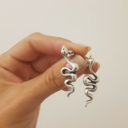 Snake stud earrings, antique silver 5 Pairs
