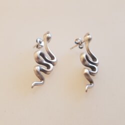 Snake stud earrings, antique silver 5 Pairs