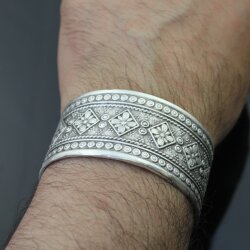 Indian Engraved WIDE Silver Statement Cuff Bracelet