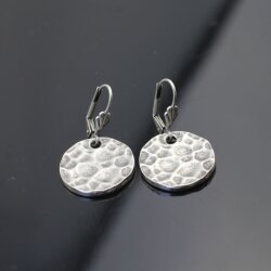 Hammered earrings, Dangle Earrings, round earrings, Antique Silver