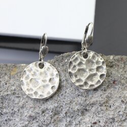 Hammered earrings, Dangle Earrings, round earrings, Antique Silver