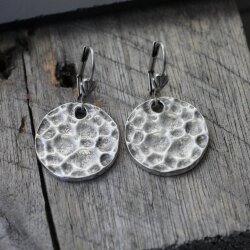 Hammered earrings, Dangle Earrings, round earrings, Antique Silver