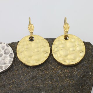 Hammered earrings, Dangle Earrings, round earrings, matte gold