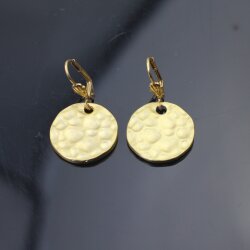 Hammered earrings, Dangle Earrings, round earrings, matte gold