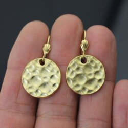 Hammered earrings, Dangle Earrings, round earrings, matte gold