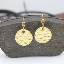 Hammered earrings, Dangle Earrings, round earrings, matte gold