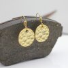 Hammered earrings, Dangle Earrings, round earrings, matte gold