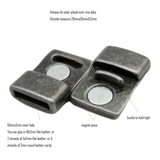 1 Magnetverschluss 26x13 mm (Ø 10x2 mm) altsilber