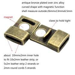 1 Magnetverschluss 26x13 mm (Ø 10x2 mm) altmessing