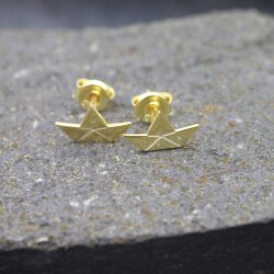 Origami Papierboot Ohrstecker / 925er Sterling Silber 18k...