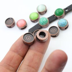 10 pcs. 12 mm Cabochons Sliderbeads for 8x2 mm flat braided leather, antique copper