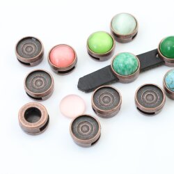 10 pcs. 12 mm Cabochons Sliderbeads for 8x2 mm flat braided leather, antique copper