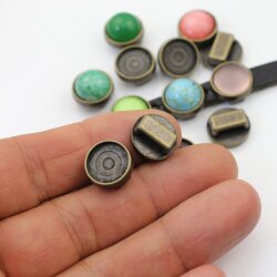 10 pcs. 12 mm Cabochons Sliderbeads for 8x2 mm flat braided leather, antique brass