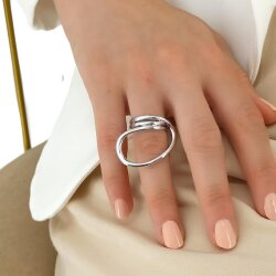Modern Wave Ring | Adjustable Silver Tone Womens Ring | Chic Design, Minimalist Open Ring - Trendy Metal Jewelry for Her