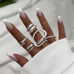 Modern Wave Ring | Adjustable Silver Tone Womens Ring | Chic Design, Minimalist Open Ring - Trendy Metal Jewelry for Her