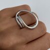 Modern Wave Ring | Adjustable Silver Tone Womens Ring | Chic Design, Minimalist Open Ring - Trendy Metal Jewelry for Her