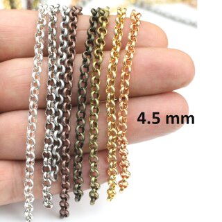 4,5 mm Round Rolo Chain for jewelry making, Gold Chain, Silver Chain, Brass Chain, Antique Coper, Antique Silver Chain, 100 cm