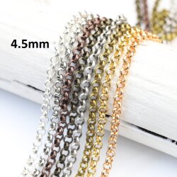 4,5 mm Round Rolo Chain for jewelry making, Gold Chain, Silver Chain, Brass Chain, Antique Coper, Antique Silver Chain, 100 cm