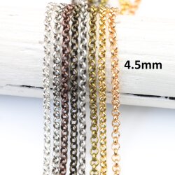 4,5 mm Round Rolo Chain for jewelry making, Gold Chain, Silver Chain, Brass Chain, Antique Coper, Antique Silver Chain, 100 cm