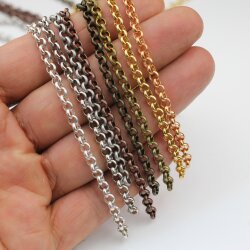 4,5 mm Round Rolo Chain for jewelry making, Gold Chain, Silver Chain, Brass Chain, Antique Coper, Antique Silver Chain, 100 cm