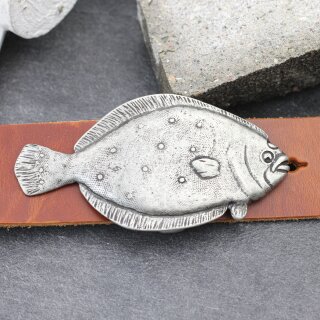 Scholle Grtelschnalle, Fisch Rustik silber