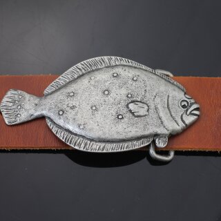 Scholle Grtelschnalle, Fisch Rustik silber
