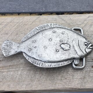 Scholle Grtelschnalle, Fisch Rustik silber