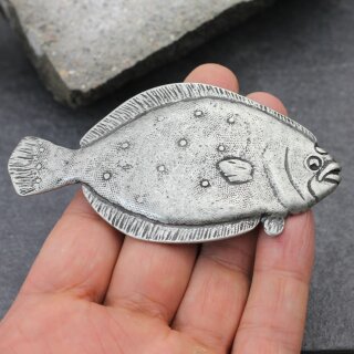 Scholle Grtelschnalle, Fisch Rustik silber