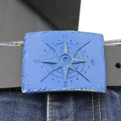 Compass Belt buckle for 4 cm Leather Belt, Blue Metal