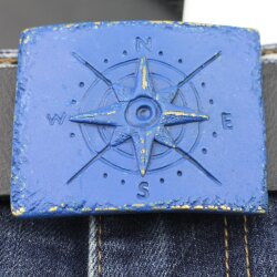 Compass Belt buckle for 4 cm Leather Belt, Blue Metal