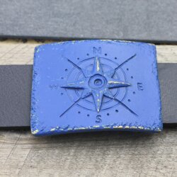 Compass Belt buckle for 4 cm Leather Belt, Blue Metal