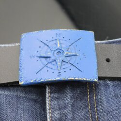 Gürtelschnalle Kompass für 4 cm Ledergürtel, Gürtelschließe Metall Blue