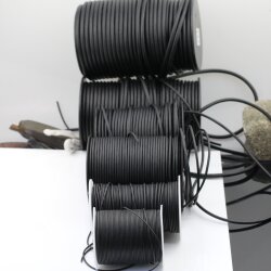 Lederband Schwarz, Schwarzes Glattes Leder, Rundriemen, 1 m