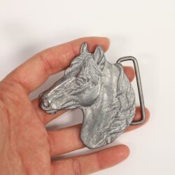 Grey Silver Belt buckle Horsehead, Western belt buckle