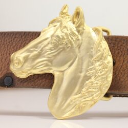 Matte Gold Belt buckle Horsehead, Western belt buckle