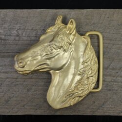 Matte Gold Belt buckle Horsehead, Western belt buckle