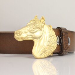 Matte Gold Belt buckle Horsehead, Western belt buckle