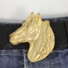 Matte Gold Belt buckle Horsehead, Western belt buckle