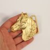 Matte Gold Belt buckle Horsehead, Western belt buckle