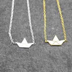 Origami Papierboot Kette / 925er Sterling Silber und Gold, Halskette Papierboot