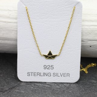 925 sterling silver Origami boat Necklace 925 Silver 18k Gold Plated