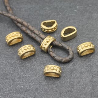 10 Metall Schiebeperlen für Lederbänder Matt Gold