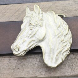 Gold Perlmutt Belt buckle Horsehead, Western belt buckle