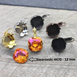 Earring setting for 12 mm Cushion Square Swarovski Crystals 4470  Preciosa crystals 12 mm